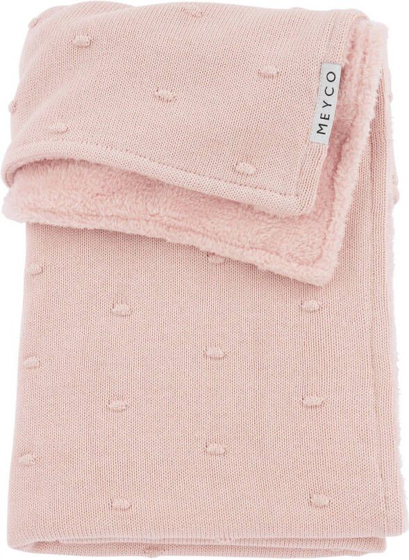Meyco reversible baby ledikantdeken Mini Knots Teddy 100x150 cm Soft Pink Babydeken Roze