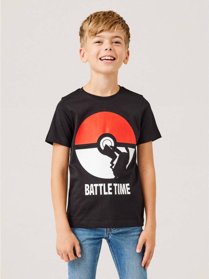 Name it KIDS Pokemon T-shirt NKMNABEL met printopdruk zwart Jongens Katoen Ronde hals 134 140