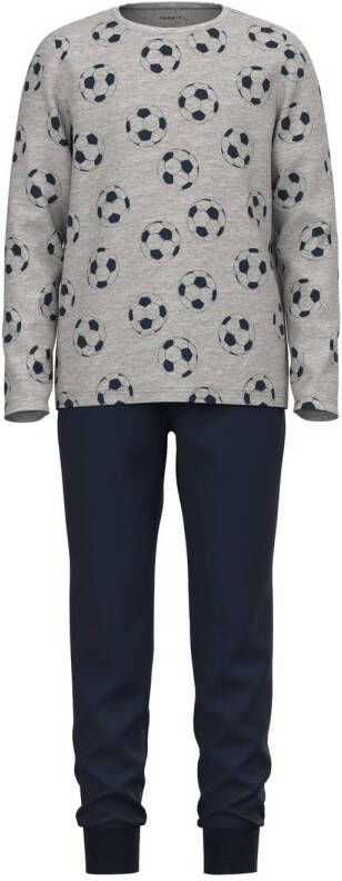 Name it KIDS pyjama NKMNIGHTSET met all over print grijs melange donkerblauw Jongens Stretchkatoen (duurzaam) Ronde hals 122 128