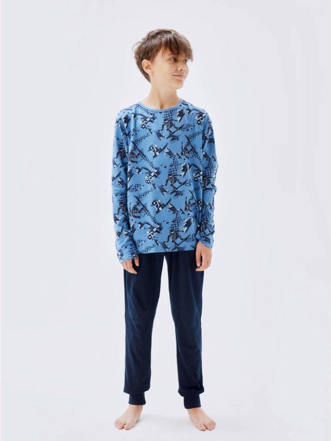Name it KIDS pyjama NKMNIGHTSET SNOWBOARD donkerblauw blauw Jongens Stretchkatoen Ronde hals 146 152