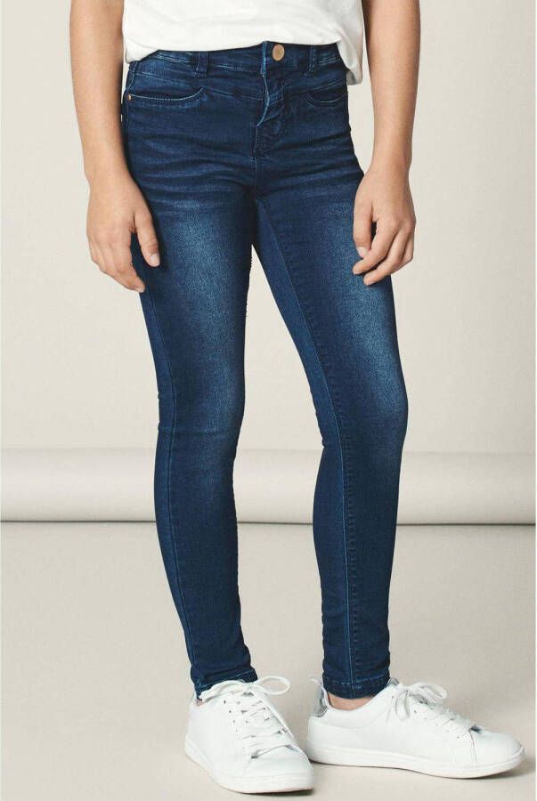 Name it KIDS skinny fit jeans NKFPOLLY dark denim Blauw Meisjes Stretchdenim (duurzaam) 110