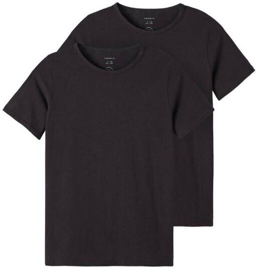 Name it KIDS T-shirt set van 2 zwart Jongens Stretchkatoen Ronde hals 122 128