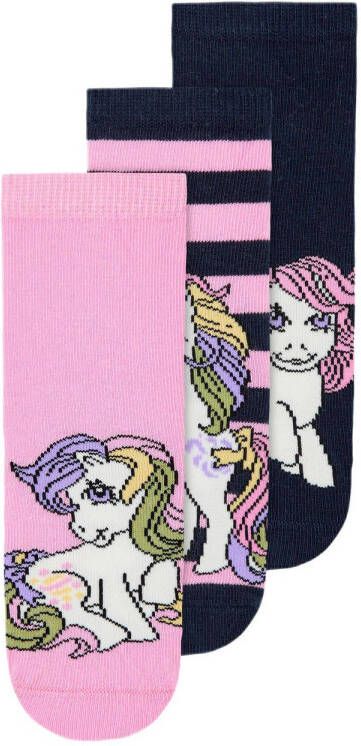 Name it MINI sokken NMFNAOMLI met prints set van 3 zwart roze Meisjes Katoen 19 21