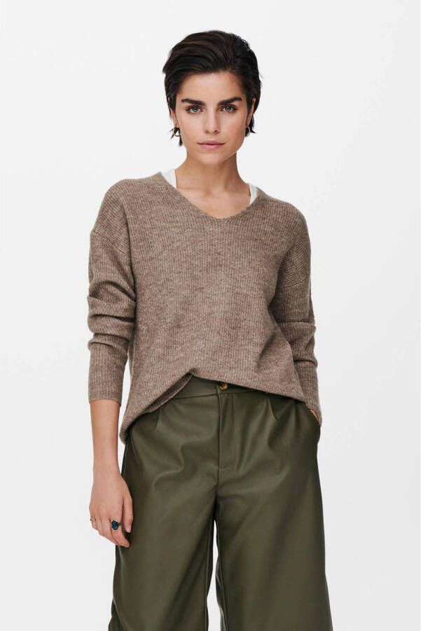 Only Onlcamilla V-Hals L S Pullover Knt: Caribou MELANGE | Freewear Bruin Brown Dames