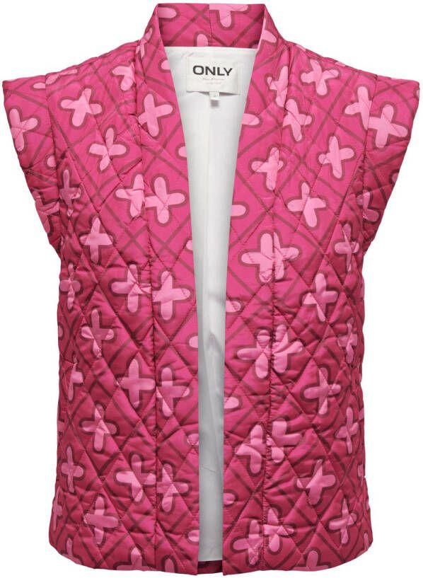ONLY gilet ONLCEMMA met all over print roze