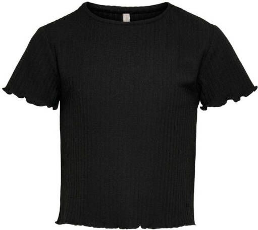 Only KIDS T-shirt KONNELLA met ruches zwart Meisjes Polyester Ronde hals 158 164