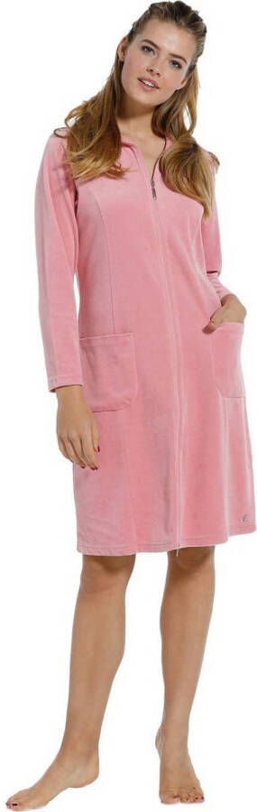 Pastunette Deluxe fluwelen badjas met ritssluiting roze