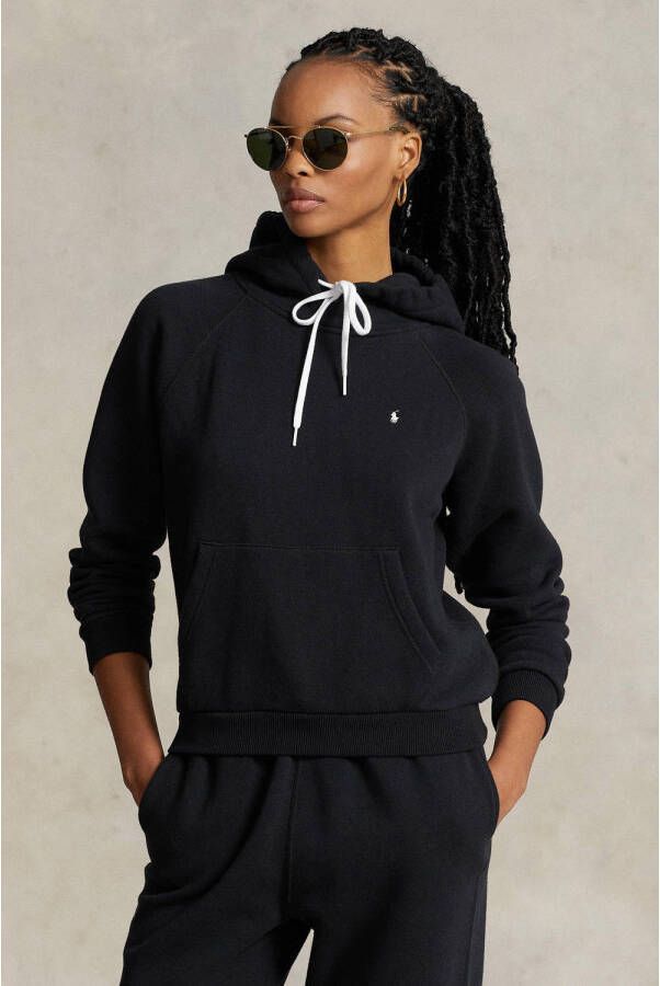 Polo Ralph Lauren Comfortabele Zwarte Hoodie met Trekkoord en Geribbelde Profielen Black Dames