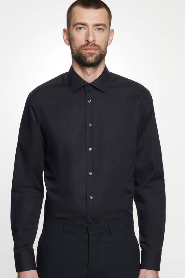 Seidensticker regular fit overhemd zwart