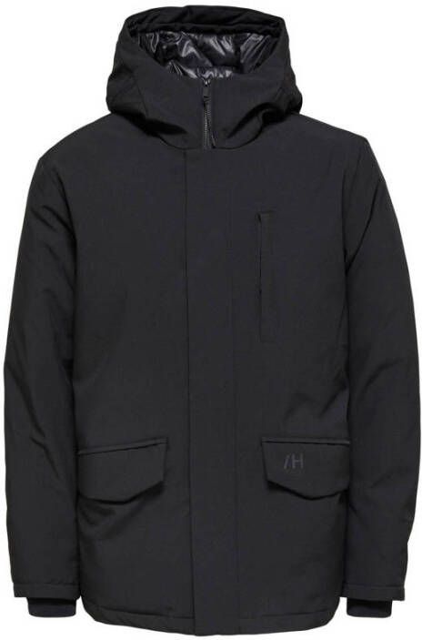 SELECTED HOMME gewatteerde jas SLHPIET van gerecycled polyester black
