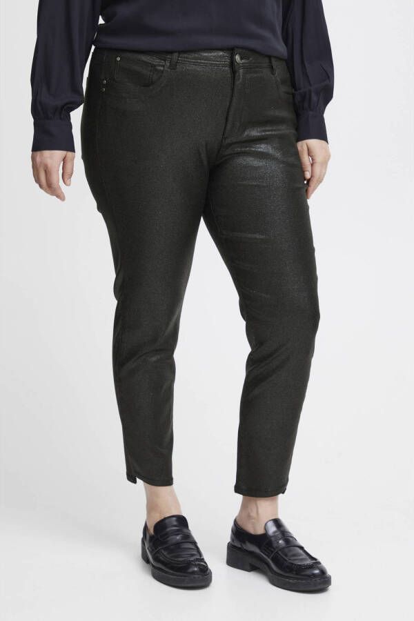 Simple Wish coated cropped high waist slim fit broek zwart