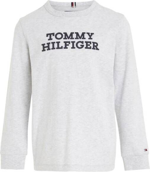 Tommy Hilfiger longsleeve met logo lichtgrijs melange Jongens Katoen Ronde hals 104