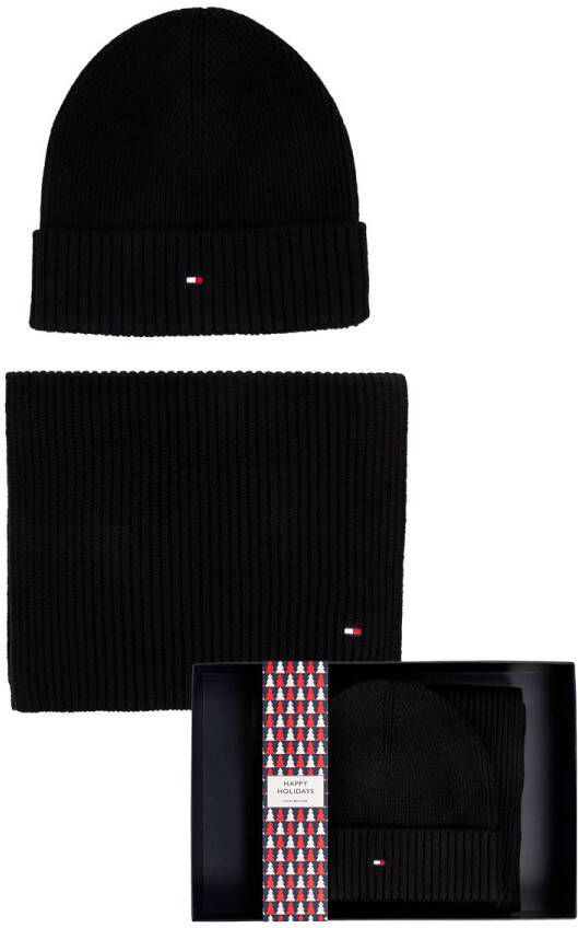 Tommy Hilfiger giftbox muts + sjaal met logo zwart