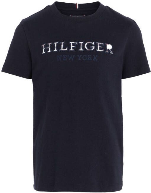 Tommy Hilfiger T-shirt HILFIGER LOGO met logo diep donkerblauw Bruin Jongens Katoen Ronde hals 104