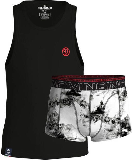 VINGINO Bandana hemd + boxershort zwart wit Top + short Jongens Stretchkatoen Ronde hals 134 140