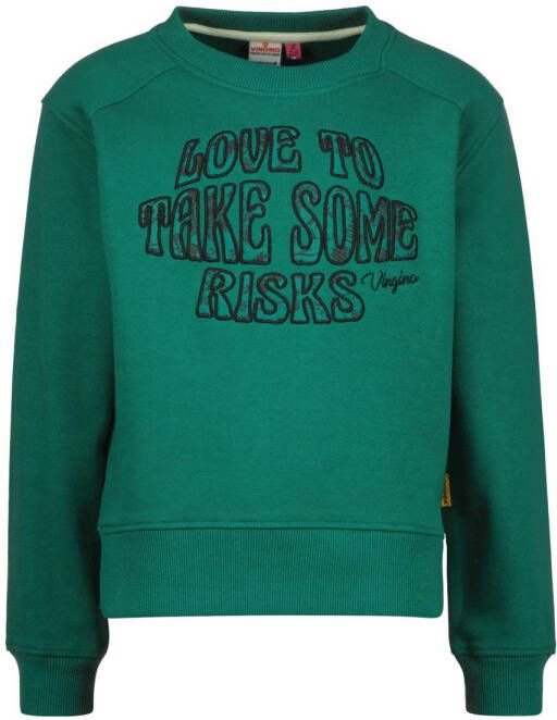 VINGINO sweater Nila met tekst groen zwart Tekst 140