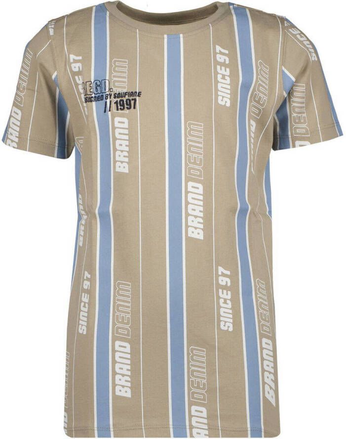 VINGINO T-shirt met logo beige lichtblauw wit Jongens Katoen Ronde hals 104