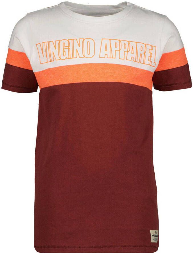 VINGINO T-shirt met tekst wit wijnrood oranje Jongens Katoen Ronde hals 176