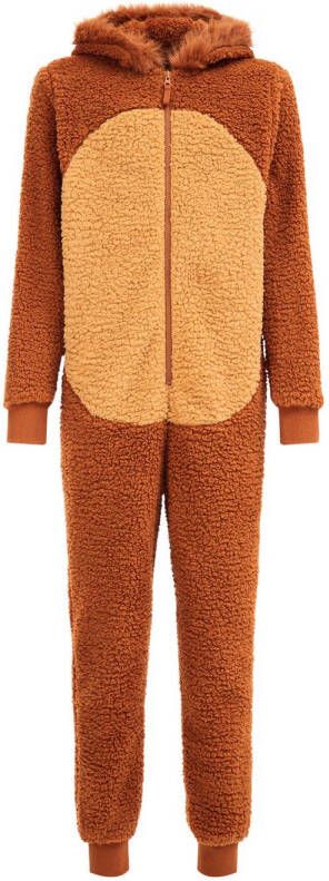 WE Fashion teddy onesie Tijger roestbruin camel