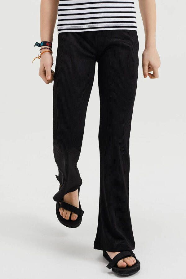 WE Fashion flared broek van gerecycled polyester zwart Meisjes Gerecycled polyester (duurzaam) 152