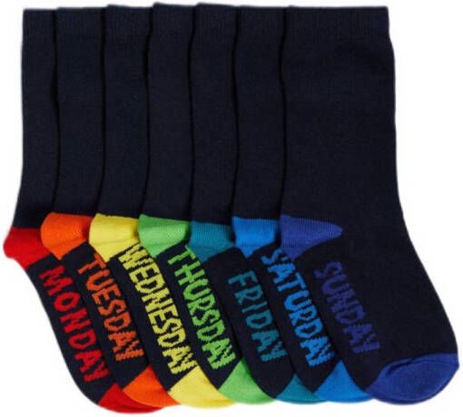 WE Fashion sokken set van 7 donkerblauw Jongens Katoen Effen 23 26
