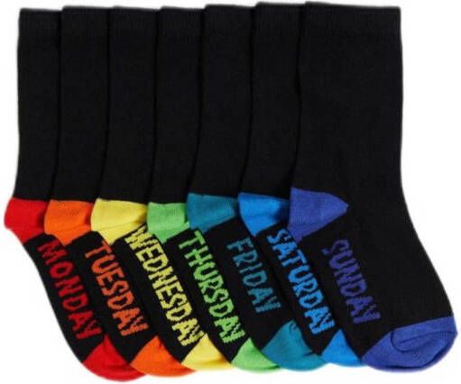 WE Fashion sokken set van 7 zwart Jongens Katoen Effen 23 26