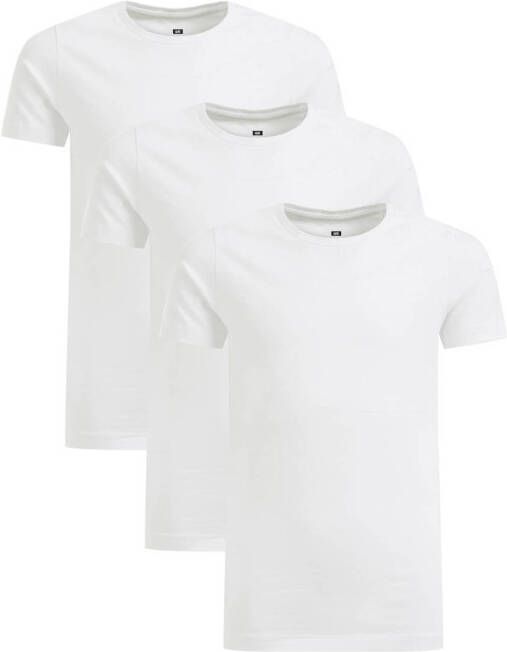 WE Fashion T-shirt set van 3 wit Jongens Stretchkatoen Ronde hals Effen 122 128