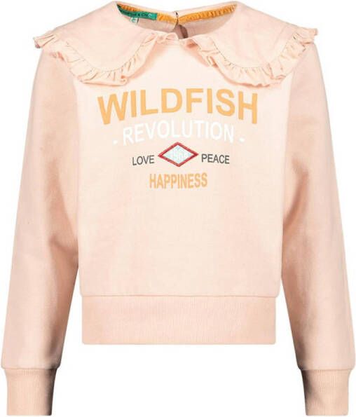 Wildfish sweater Kiek met tekst en ruches lichtroze Tekst 152