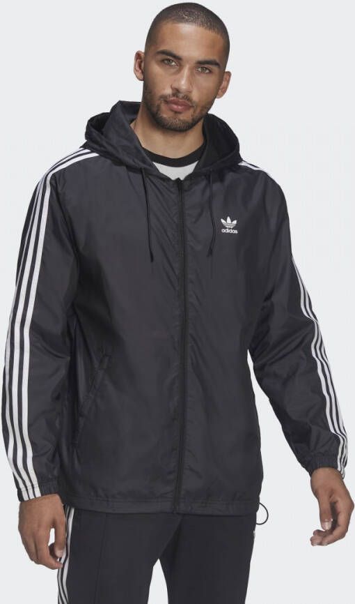 Adidas Zwarte Windbreaker Jas met 3 Strepen Black Heren