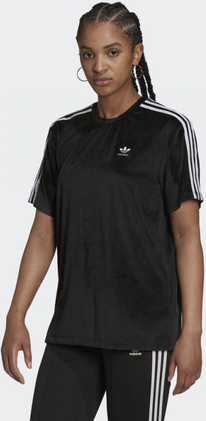 Adidas Originals Sportief Zwart T-shirt met Logo Borduursel en 3-Strepen Black Dames