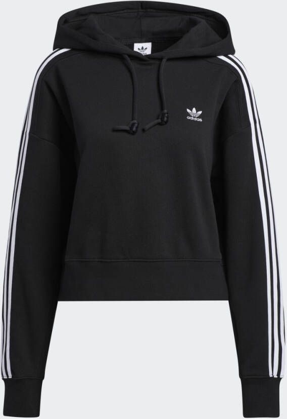 Adidas Zwarte Crop Hoodie met Geribbelde Boorden Black Dames