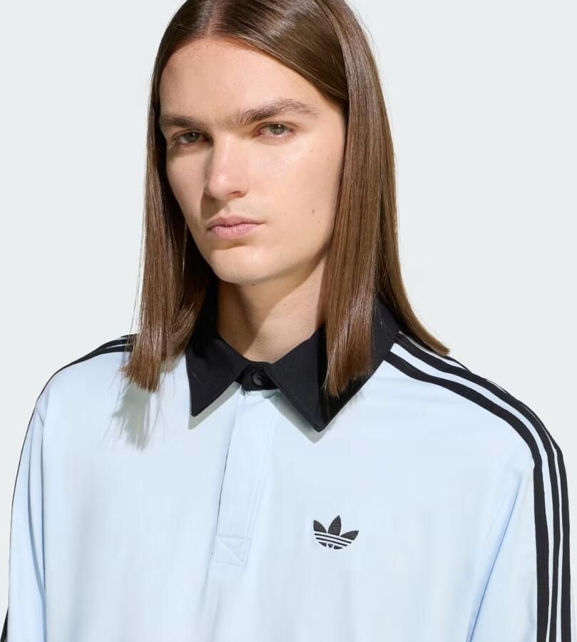 Adidas Originals 3 Stripes Rugby Long Sleeve Polo Shirt Blauw- Heren Blauw - Foto 3