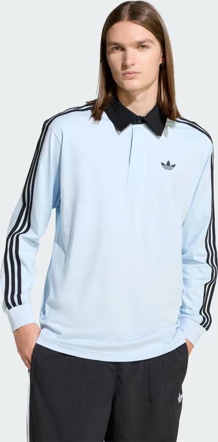 Adidas Originals 3 Stripes Rugby Long Sleeve Polo Shirt Blauw- Heren Blauw - Foto 2