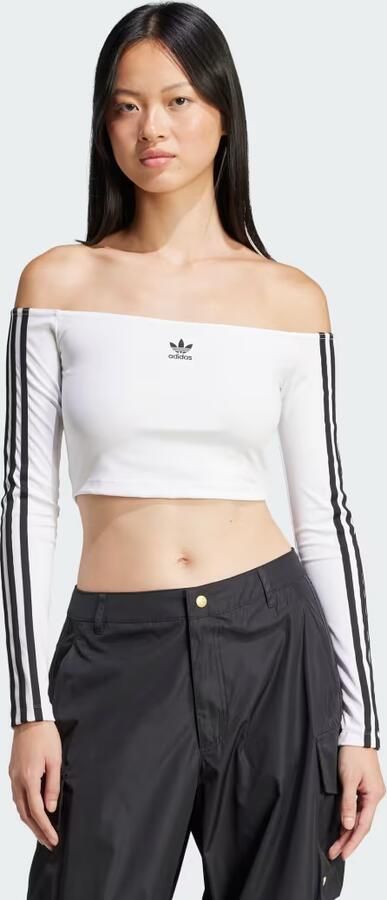 Adidas Originals 3-Stripes Bardot Long Sleeve Top Wit- Dames Wit - Foto 6