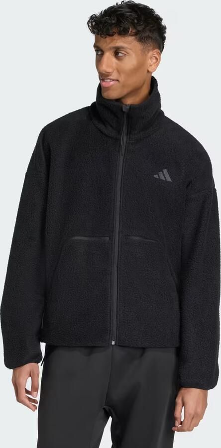 Adidas Sportswear Fleecejack met opstaande kraag en labelstitching