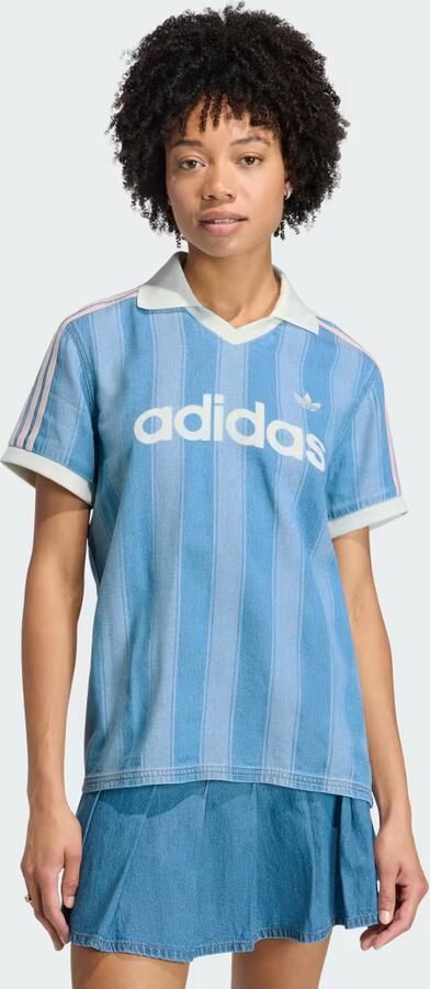Adidas Originals 3-Stripes Denim Football T-Shirt Blauw- Dames Blauw - Foto 2