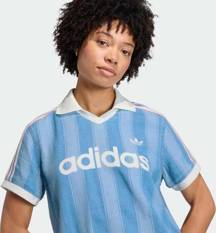 Adidas Originals 3-Stripes Denim Football T-Shirt Blauw- Dames Blauw - Foto 3