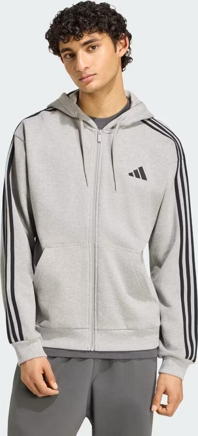 Adidas Essentials 3-Stripes French Terry Hoodie met Lange Ritssluiting