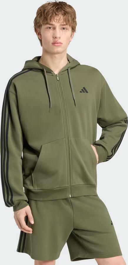 Adidas Essentials 3-Stripes French Terry Hoodie met Lange Ritssluiting