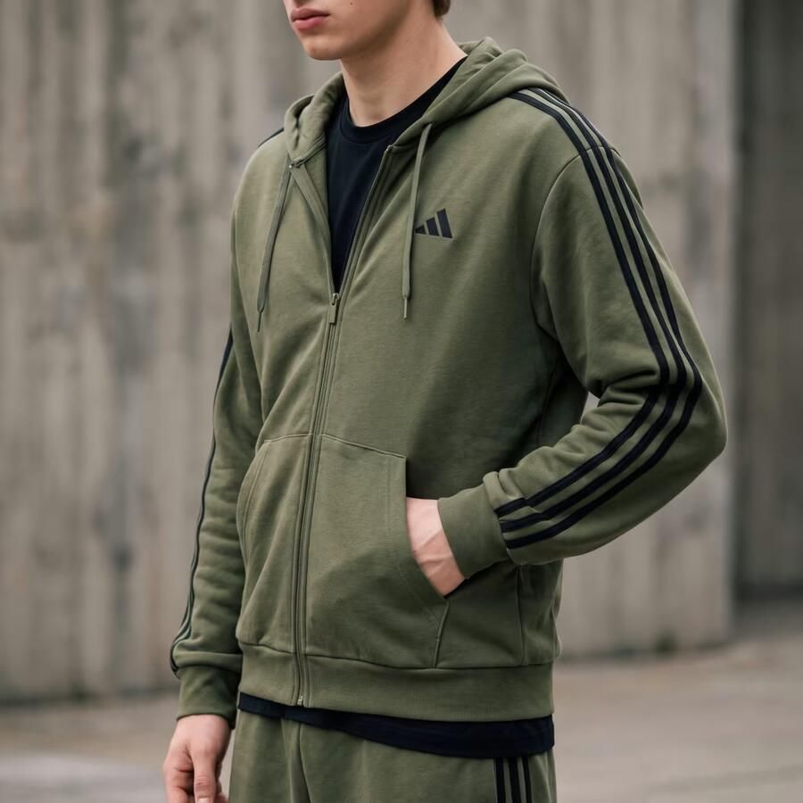 Adidas Essentials 3-Stripes French Terry Hoodie met Lange Ritssluiting - Foto 2