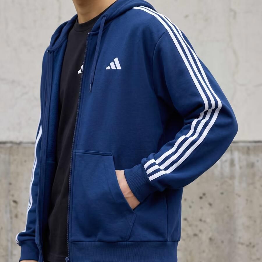 Adidas Essentials 3-Stripes French Terry Hoodie met Lange Ritssluiting - Foto 3