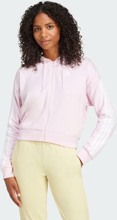 Adidas Essentials 3-Stripes French Terry Ritshoodie Roze- Dames Roze - Foto 6