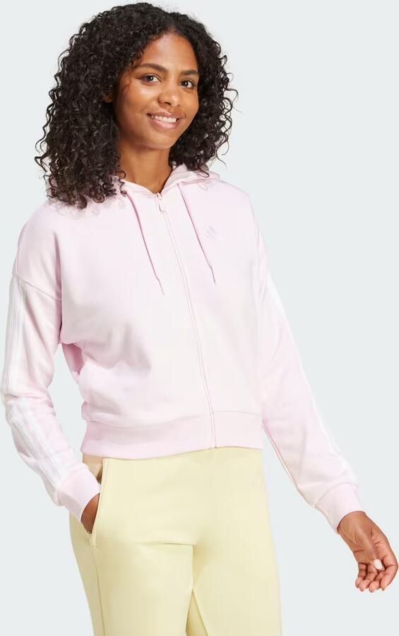 Adidas Essentials 3-Stripes French Terry Ritshoodie Roze- Dames Roze - Foto 5