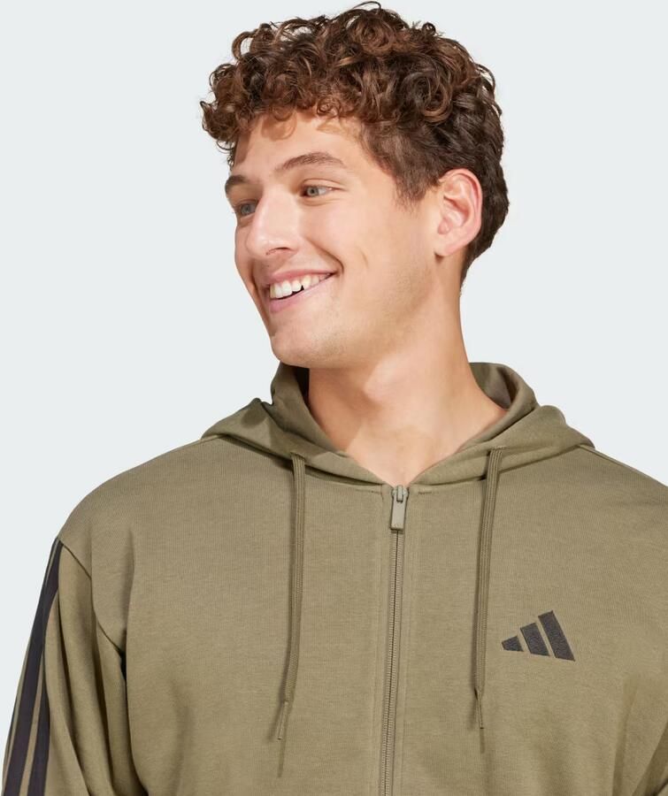 Adidas Essentials 3-Stripes French Terry Ritshoodie Groen- Heren Groen