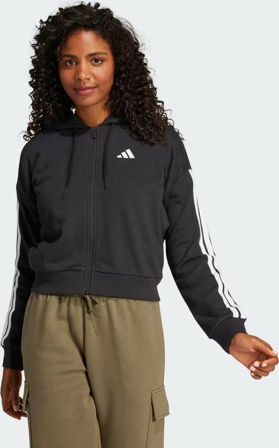 Adidas Essentials 3-Stripes French Terry Ritshoodie Zwart- Dames Zwart - Foto 6