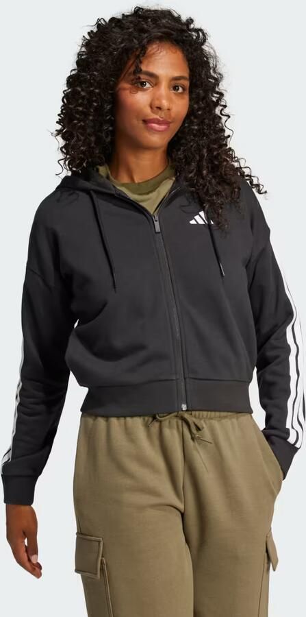 Adidas Essentials 3-Stripes French Terry Ritshoodie Zwart- Dames Zwart - Foto 5