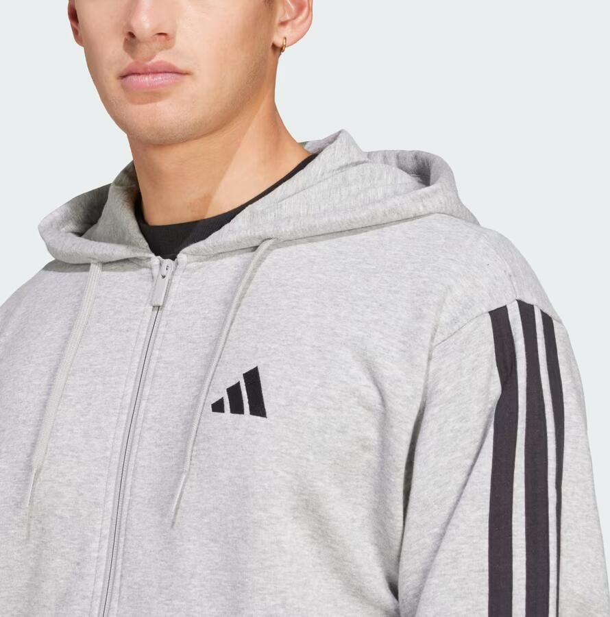 Adidas Essentials 3-Stripes French Terry Ritshoodie Grijs- Heren Grijs