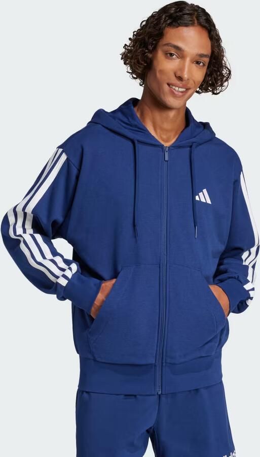 Adidas Essentials 3-Stripes French Terry Ritshoodie Blauw- Heren Blauw - Foto 6