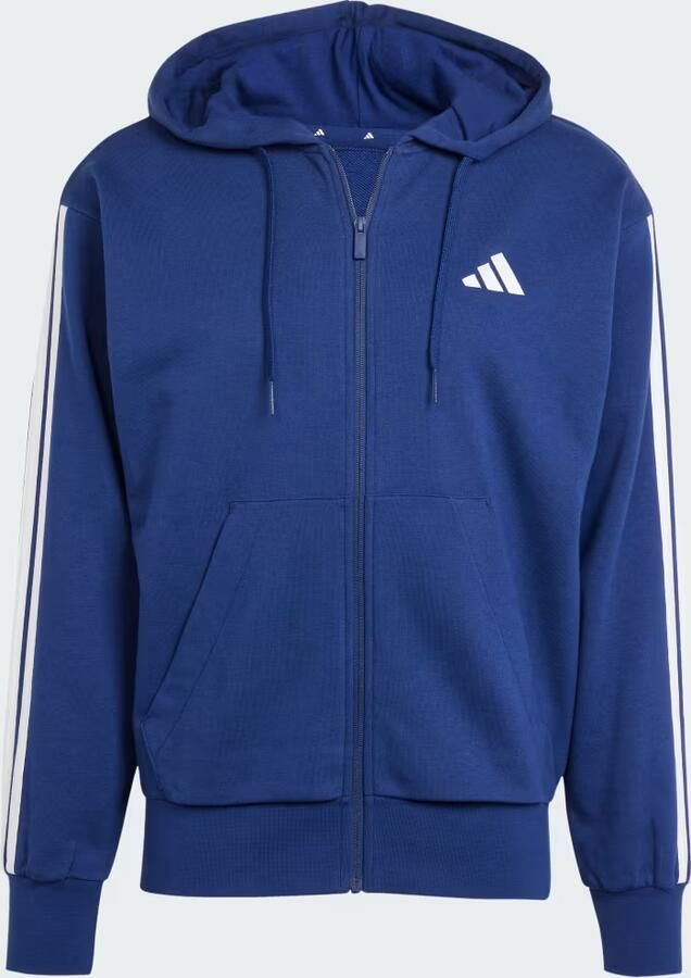 Adidas Essentials 3-Stripes French Terry Ritshoodie Blauw- Heren Blauw - Foto 2