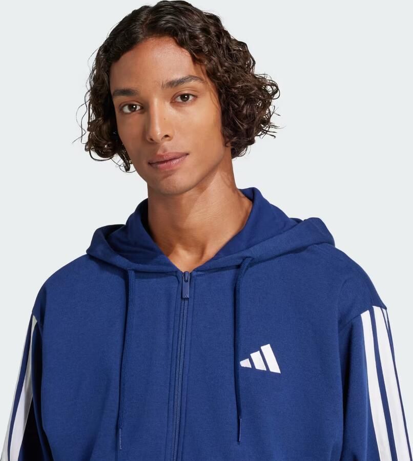 Adidas Essentials 3-Stripes French Terry Ritshoodie Blauw- Heren Blauw